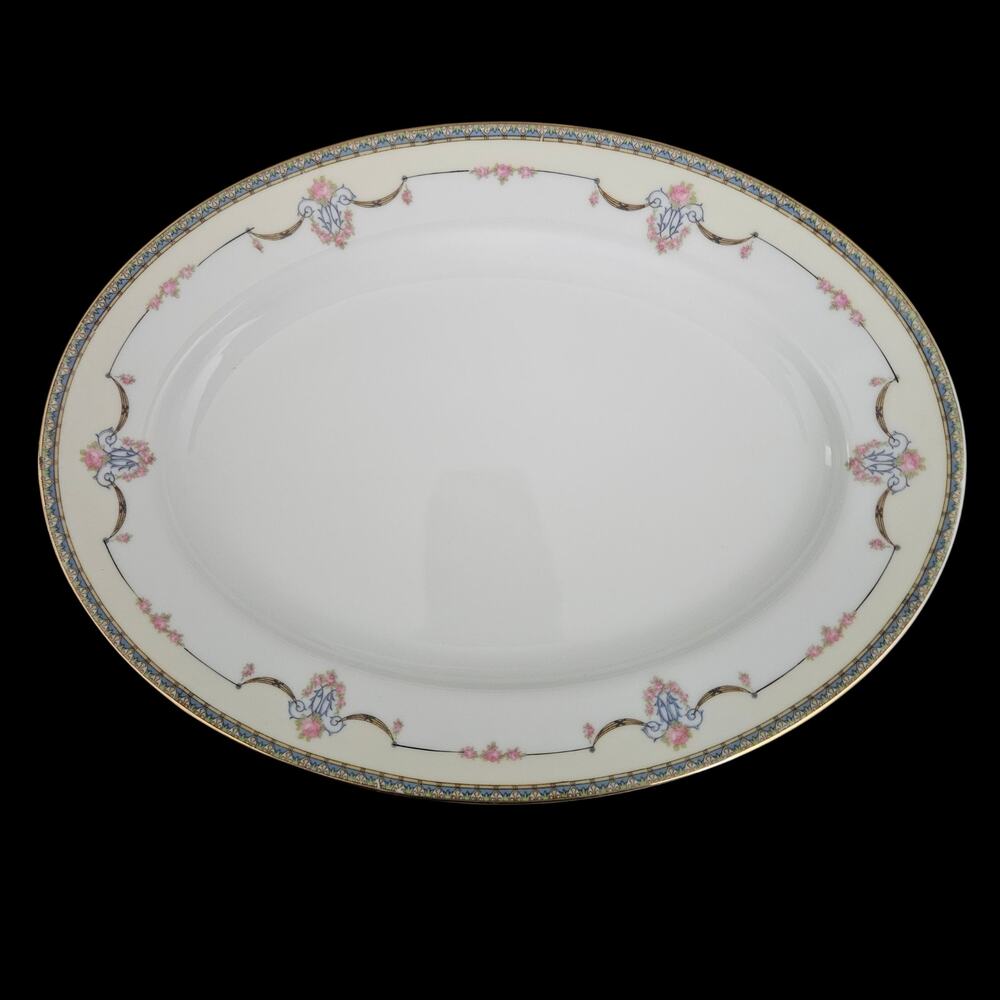 Noritake Laureate Oval Steak Serving Platter Floral Gold Trim Japan